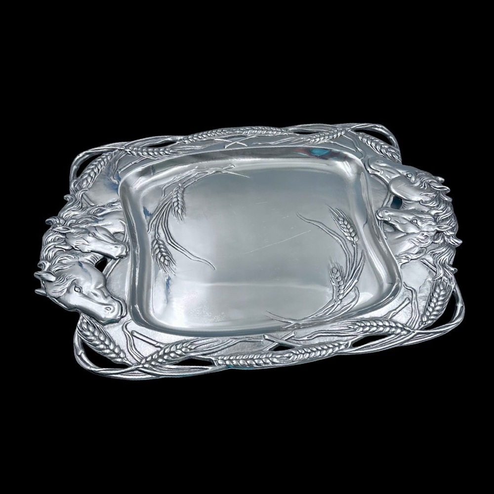 Arthur Court Equestrian Horses & Wheat 18” Aluminum Serving Tray Platter